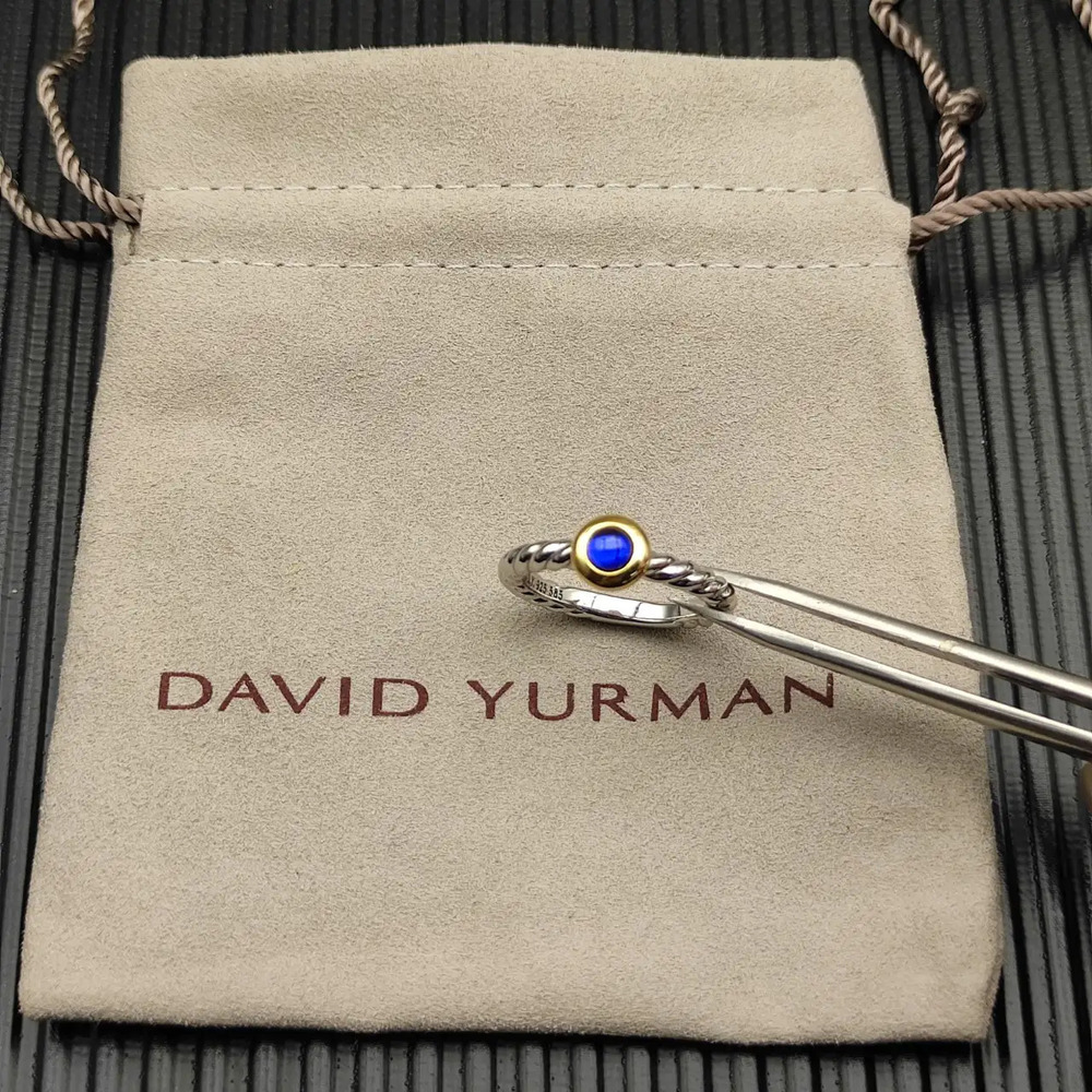 David Yurman Two-tone Petite Cable Blue Chalcedony Ring
